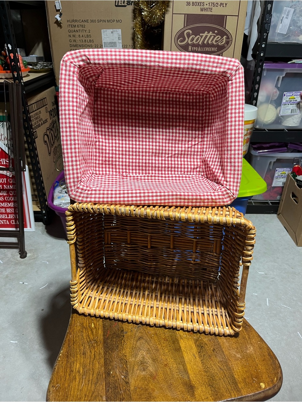 Wicker Basket Set with Red Gingham Liner